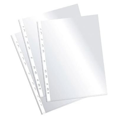 Plus Office - 100% recyclable polypropylene multi-drill sleeves, large opening document sleeves, reinforced spine. 250 pcs. (Transparent - Glass, Folio - 60 microns)