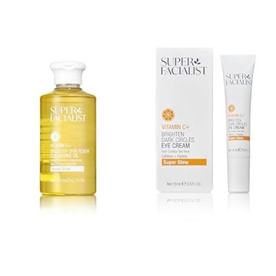 Bundle of Super Facialist - Vitamin C + Brighten Skin Renew Cleansing Oil + Super Facialist - Vitamin C + Brighten Dark Circle Eye Cream, Revive & Brighten The Under Eye Area