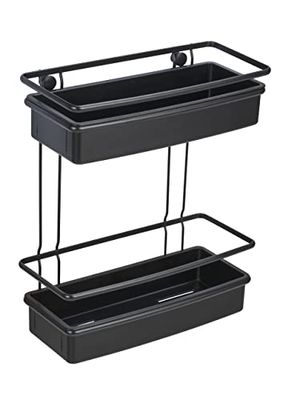 WENKO Étagère murale Molinella, tablette à 2 niveaux avec paniers profonds pour poser les articles d'hygiène en sécurité, inox laqué mat avec insert en plastique, (l x H x L) : 30x35x14 cm, noir