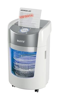 Leitz IQ OptiMax Small Office 350 Distruggi Documenti in P5, Distrugge Fino a 8 Fogli (80 g/m²), Distruggidocumenti Silenzioso, Autonomia di 20 Minuti, Capacità di 22 L, 350 mm x A4, Bianco, 83590000
