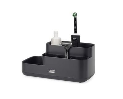 Joseph Joseph EasyStore Rangement Multifonctionnel pour Accessoires de Salle de Bain et Brosses à Dents, Noir Mat