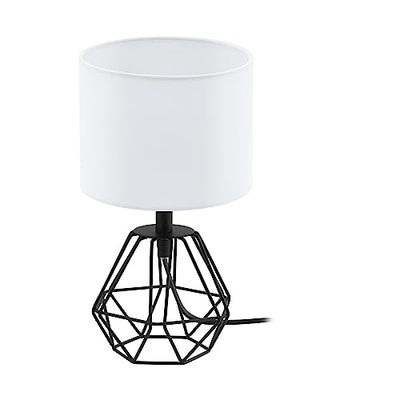 EGLO Candeeiro de mesa CARLTON 2, candeeiro de mesa vintage com 1 lâmpada, candeeiro de mesa de cabeceira em aço e tecido, cores preto, branco, casquilho E14, interruptor incluído