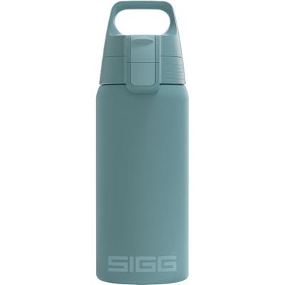 SIGG - Geïsoleerde drinkfles - Thermosfles Shield Therm One Morning Blue - Koolzuurhoudende dranken - Lekvrij - Vaatwasmachinebestendig - BPA-vrij - 90% gerecycled roestvrij staal - Grijs blauw - 0,5L
