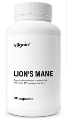 Vilgain Lion's Mane - Vital Mushroom with 30% Polysaccharides, Supports The Nervous System, Immunity, Cognitive Functions & Stress Relief, Vegan, Highly Concentrated Extract, 90 Capsules