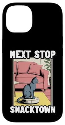 Next Stop Snacktown Robot Vacuum Cleaner Funny Cat Case for iPhone 14