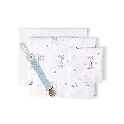 Parure de lit en coton pour berceaux "Koala" blanc et bleu avec porte-tétine de museline