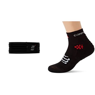 COMPRESSPORT Free Belt PRO, Cintura da Trail Running Unisex-Adult, Nero, M/L & PRO Racing Socks v3.0 Run High, Calzini da Gara Unisex-Adult, Nero, T3