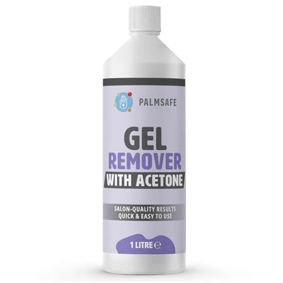 Palmsafe 1 Litre Gel Nail Polish Remover Removes Gel Polish, Acrylics, Nail Tips, UV/LED Gels, Nail Glue & More 100% Pure Acetone Professional Formula for Fast & Easy Removal