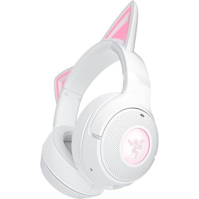 Razer Kraken Kitty V2 BT - Auriculares inalámbricos Bluetooth RGB con Orejas de Gatito para Juegos y Streaming (325g, Triforce de 40mm, Bluetooth 5.2, micrófonos con cancelación de Ruido) Blanco