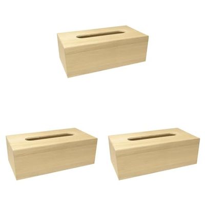Rayher Boite à Mouchoir cosmétique en Bois Naturel, 1 PCE., FSC Mix Credit, 23X11,5X7,5cm, Rangement, Couvercle avec ouverture-62401000 (Lot de 3)