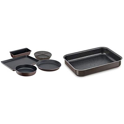 Tefal Perfectbake Set 5 Moules Tarte 30 cm Manqué 24 cm Cake 28 cm Quatre Quarts 26 cm Plaque Pâtisserie 38 x 28 cm & Success Plat Mini Four Aluminium J1600502, fabriqué en France