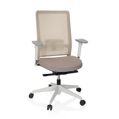 hjh OFFICE 738117 profesjonalne krzesło biurowe Pure White materiał/siatka beżowe krzesło obrotowe ergonomiczne, biała rama, podparcie kręgosłupa lędźwiowego