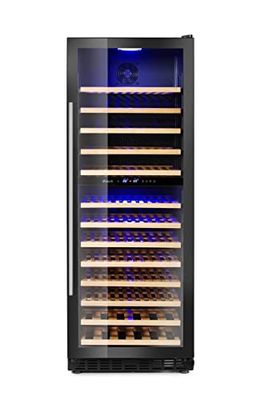 HENDI Refrigerador de vinos, 2 zonas, vinoteca, nevera, cava, enfriador de vinos, para 135 botellas, 13 estantes extraíbles, de 5 a 22 ̊C, luz LED, 230V, 130W, 595x675x(H)1625mm, acero inoxidable