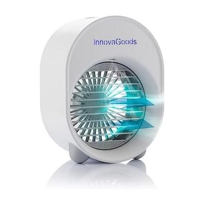 InnovaGoods - Mini-Climatiseur Humidificateur Ultrasons LED, Multifonction, Silencieux, 3 Vitesses, Capacité 200ml, Blanc, Mini, ABS