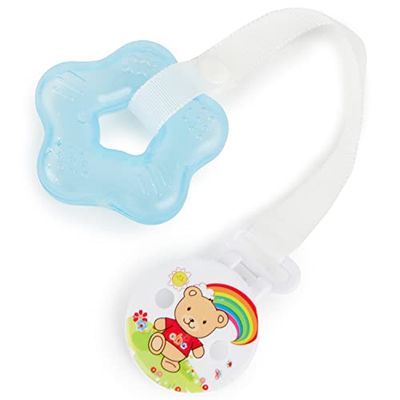 Bieco 11000692 kylande tandring stjärna med fästklämma teddy tandring med kylfunktion som lugnande tänder hjälp för spädbarn och småbarn från 3 m+, blå, 30 g