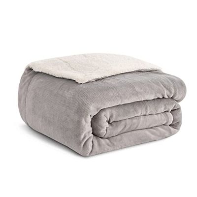 Kono Sherpa Fleece plaid deken 150 x 200 cm zachte, knusse pluizige omkeerbare microvezel effen dekens voor bedbank (grijs, twin/dubbel)