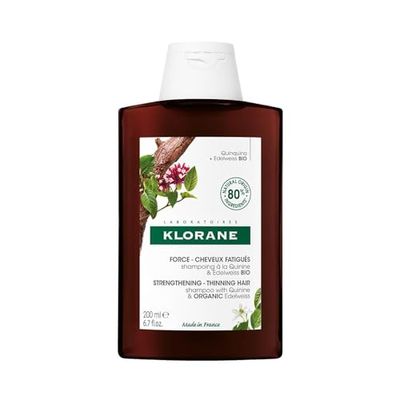 Klorane Strengthening Quinine and Organic Edelweiss Shampoo – Tired Hair, Hair Loss – Sulphate-Free, Vegan* Formula – 1x 200ml Bottle