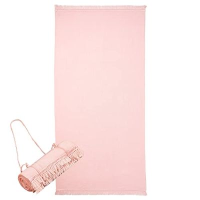 Sienna Grote strandhanddoeken voor volwassenen microvezel verstelbare trekkoord absorberende reistas voor gym camping handdoek, 71 x 152 cm - blush roze
