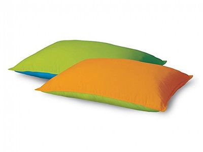 BERTONI TENDE | Kampeerkussen, gevuld reiskussen, opbergtas met trekkoord, 40 x 25 cm, kleur groen/oranje