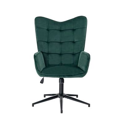 Ergonomische fluwelen bureaustoel, moderne armstoel met verstelbare verstelbare draaibare basis en gevoerde armleuningen, groen, bekleed met zwart metalen frame, ideaal voor thuiskantoor, groen, 61 x