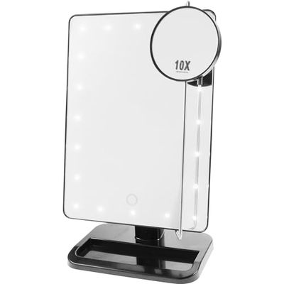 Fantasia LED Makeup Mirror - Dimmable Makeup Light - With Magnifying Mirror - Height 34cm - Plastic - Black