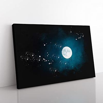 The Full Moon At Midnight Paint Splash Modern Art Canvas Wall Art Print Ready to Hang, Framed Picture for Living Room Bedroom Home Office Décor, 50x35 cm (20x14 Inch)