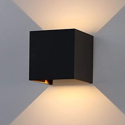 K-Bright 12 W Aplique exterior parede branco caldo 3000 K aplique de parede ângulo de feixe ajustável aplique exterior alumínio impermeável IP65 (preto)