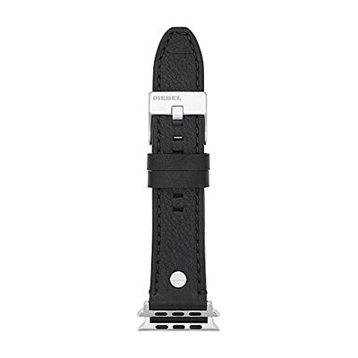 Diesel Bracciale compatibile con Apple Watch, 42/44/45/49 mm - 24 mm Pelle nera, DSS0001