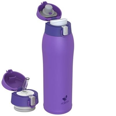 AORIN Botella Agua Acero Inoxidable 18/8 con 2 Tapas, 750ml Botella Agua Niños, Botella Térmica Anti-Fugas, Botella Gimnasio, Termo sin BPA para Deportes, Exterior, Viajes y Escuela