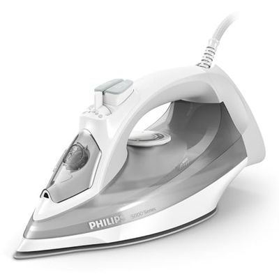 Philips Série 5000 Fer à Repasser Vapeur - 2400W, 40 g/min, Effet Pressing 160 g, Vapeur Verticale, Semelle SteamGlide Plus, Blanc/Gris (DST5010/10)