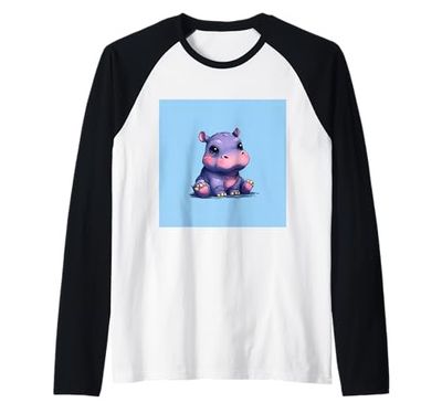 Lindo hipopótamo de Dibujos Animados hipopótamo Chibi Lindo Camiseta Manga Raglan
