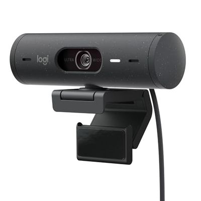 Logitech Brio 500 Webcam Streaming HD avec Expo Auto, Mode ’Show’, Deux Micros à Réduction de Bruit, Clapet Confidentiel, Compatible Microsoft Teams, Google Meet, Zoom, Câble USB-C - Graphite