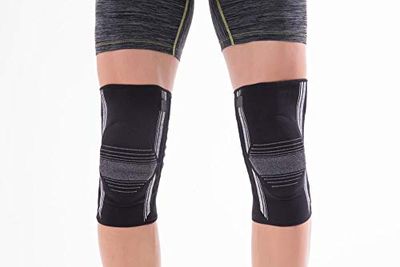 Amsahr nylon spandex knästödstrumpa för olika sportaktiviteter, kraftfull smärtlindring av snurrad svullna knä | Stabilisera geldynor för återhämtning – stor