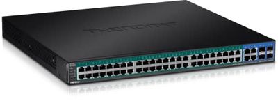 TRENDnet 52-port Web Smart PoE+Switch, 48 x Gigabit PoE+-portar, 4 x delade Gigabit-portar (RJ-45 eller SFP), VLAN, QoS, LACP, IPv6-stöd, 740 W PoE-totalprestanda, TPE-5048WS