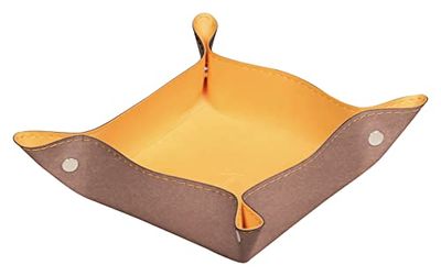 RHODIA 194589C - Reversible Rosewood Tidy Tray 12x12x4.5 cm|Orange Saddle Stitching, Magnetic Corners - Faux Leather - Rhodiarama Home Office Collection - Office Organization & Designer Storage