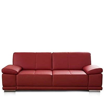 CAVADORE Corianne Sofá pequeno de 2,5 lugares, fabricado em couro genuíno com um design moderno, apoios de braço ajustável, medidas 192 x 80 99 cm e cor vermelha