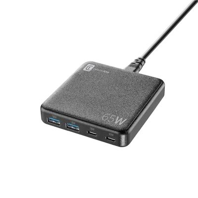 cellularline - MULTIPOWER DESK 65W - Caricabatterie da Rete 4 Porte GaN 65W - Output Totale 65W - 2 Porte USB da 18W, 1 porta USB-C da 18W e 1 Porta USB-C da 65W - Ideale per Smartphone Tablet Laptop