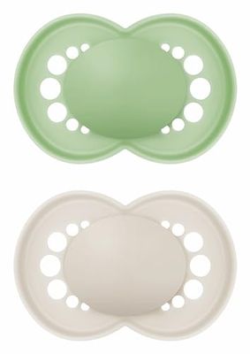 MAM Latex fopspeen van natuurlijk rubber, vanaf 6 maanden, met symmetrische speen plat en flexibel, met zelfsteriliserende doos, neutraal mat, 2 stuks