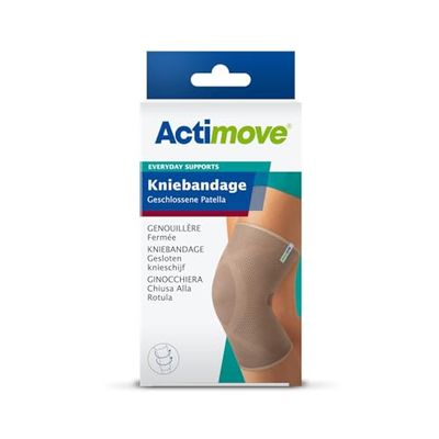 Actimove Everyday Supports Kniebandage met gesloten patella, stevige compressie, robuust, helix-design, bij overbelasting en chronische kniepijn, beige, large