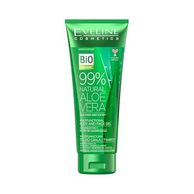 Eveline Cosmetics multifunktionell kropp och ansikte aloe vera-gel 99% | 250 ml | torr och irriterad hud | regenererande, lugnande och kylande egenskaper | daglig vård