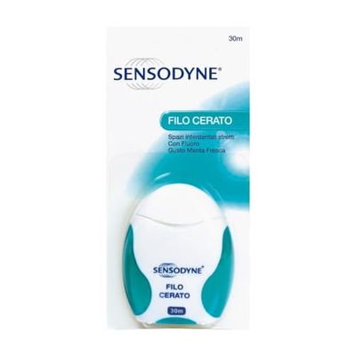 Sensodyne Fil ciré, fil dentaire avec fluor, aide à nettoyer les zones de la bouche que la brosse à dents n'atteint pas, goût menthe, paquet de 12 x 18 g