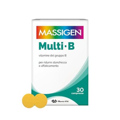 Massigen - Multi B, Integratore di Vitamine del Gruppo B, Riduce Stanchezza e Affaticamento, 30 Compresse, Senza Glutine e Lattosio