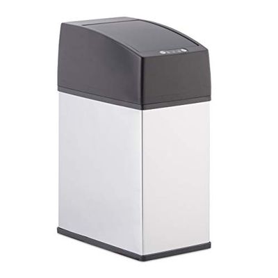 Relaxdays Poubelle capteur acier inox, couvercle, sans contact, hygiénique, 3 L, HxLxP 26,5x11x18 , argenté
