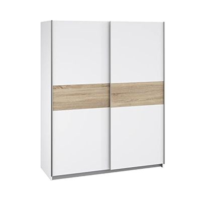 Forte Set : Armoire+étagères+Commode à tiroirs+butoir de Porte, matériau en Bois, Blanc/chêne Sonoma, 150 x 190