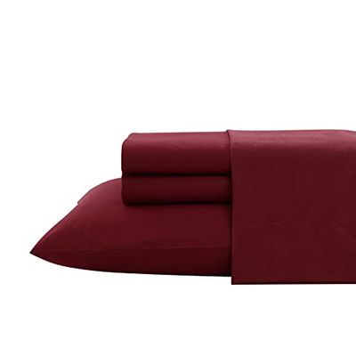Nautica - Queen lakenset, katoenen percal beddengoedset, knapperig en cool, lichtgewicht en ademend (effen donkerrood, Queen)