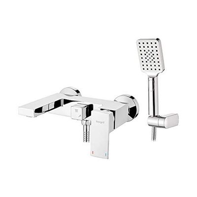 Ibergrif M13005 Atenas, Mezclador de Baño Cuadrado, Completo de Grifo para Ducha-Bañera con Alcachofa, Soporte, Manguera, Cromo, Plata