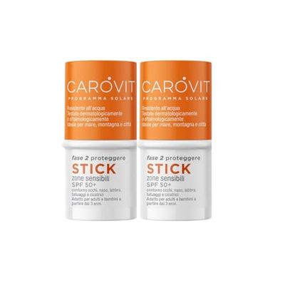 Carovit Pałeczki do opalania, SPF 50+, ochrona przed UVB i UVA, przezroczysty kij słoneczny do wrażliwych obszarów, 2 opakowania