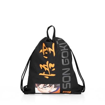 DRAGON BALL Officiell Dragsko för Dragon Ball, kompakt och mångsidig, retro med stängd ficka med dragkedja, perfekt för gym, skola, resor, pennfodral, presentidé för barn, 34 x 42 cm, Svart, 35x42,