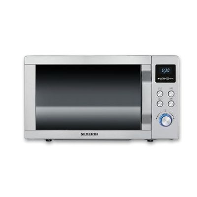 SEVERIN Microonde con griglia e funzione aria calda 3 in 1, forno a microonde per scongelare, cuocere e riscaldare, forno a microonde con piatto girevole, acciaio inox spazzolato/argento, MW 7774