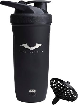 Smartshake Justice League Reforce Batman Shaker Bottle 900ml, DC Comics Stainless Steel Water Bottle, Batman Gifts for Men